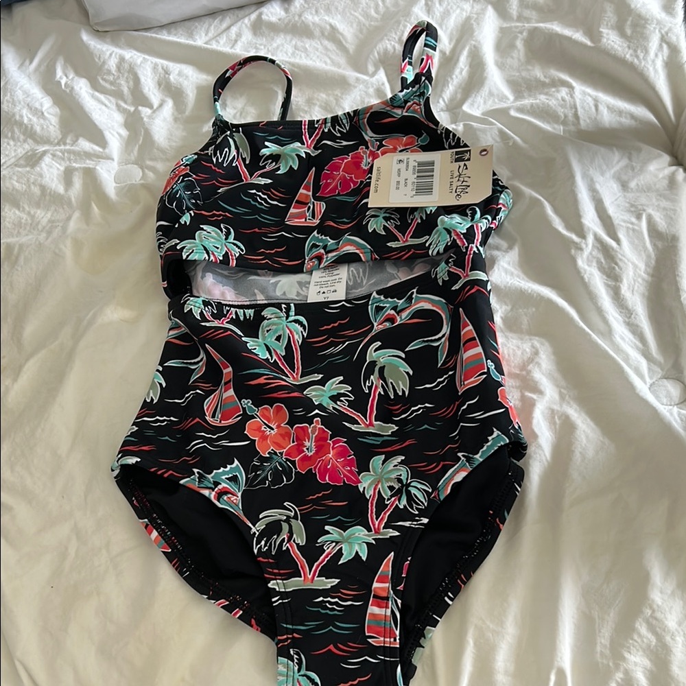 Salt Life Black and Red One Piece Swimsuit Asymmetrical Design